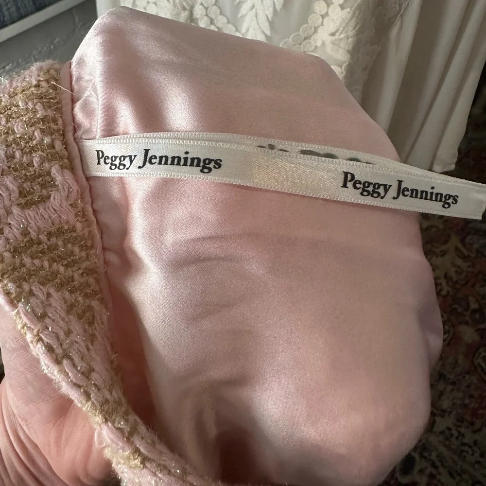 Vintage Peggy Jennings Pink and Gold Houndstooth Tweed Skirt